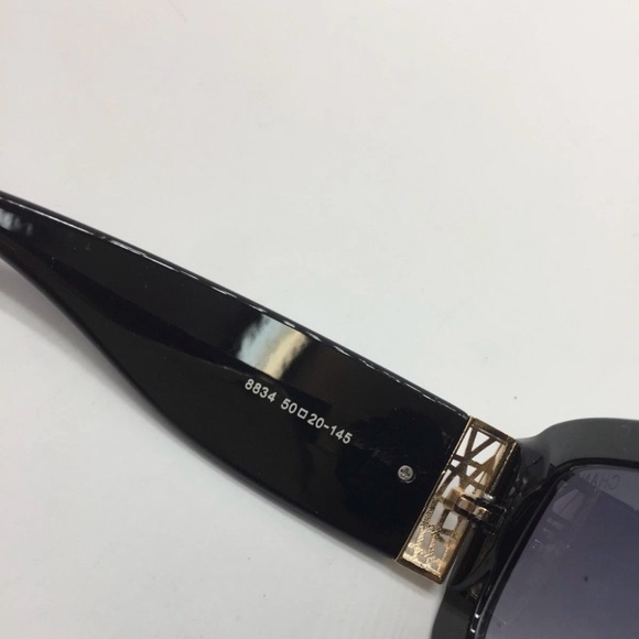 CHANEL Black and Gold Rectangular Sunglasses - Picture 6 of 11